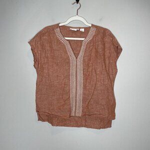 House Of Harlow 1960 100% Linen Embroidered Orange Blouse Size Small